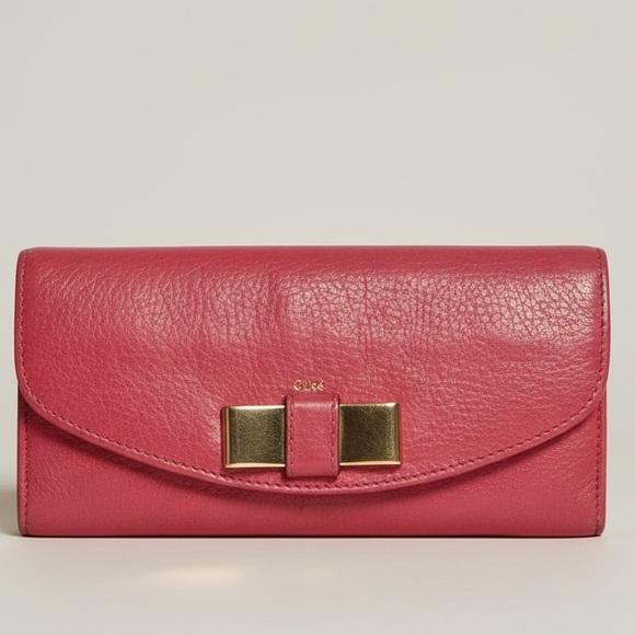 Chloe Handbags - Chloe Lily Gold Bow Red Leather Wallet authentic